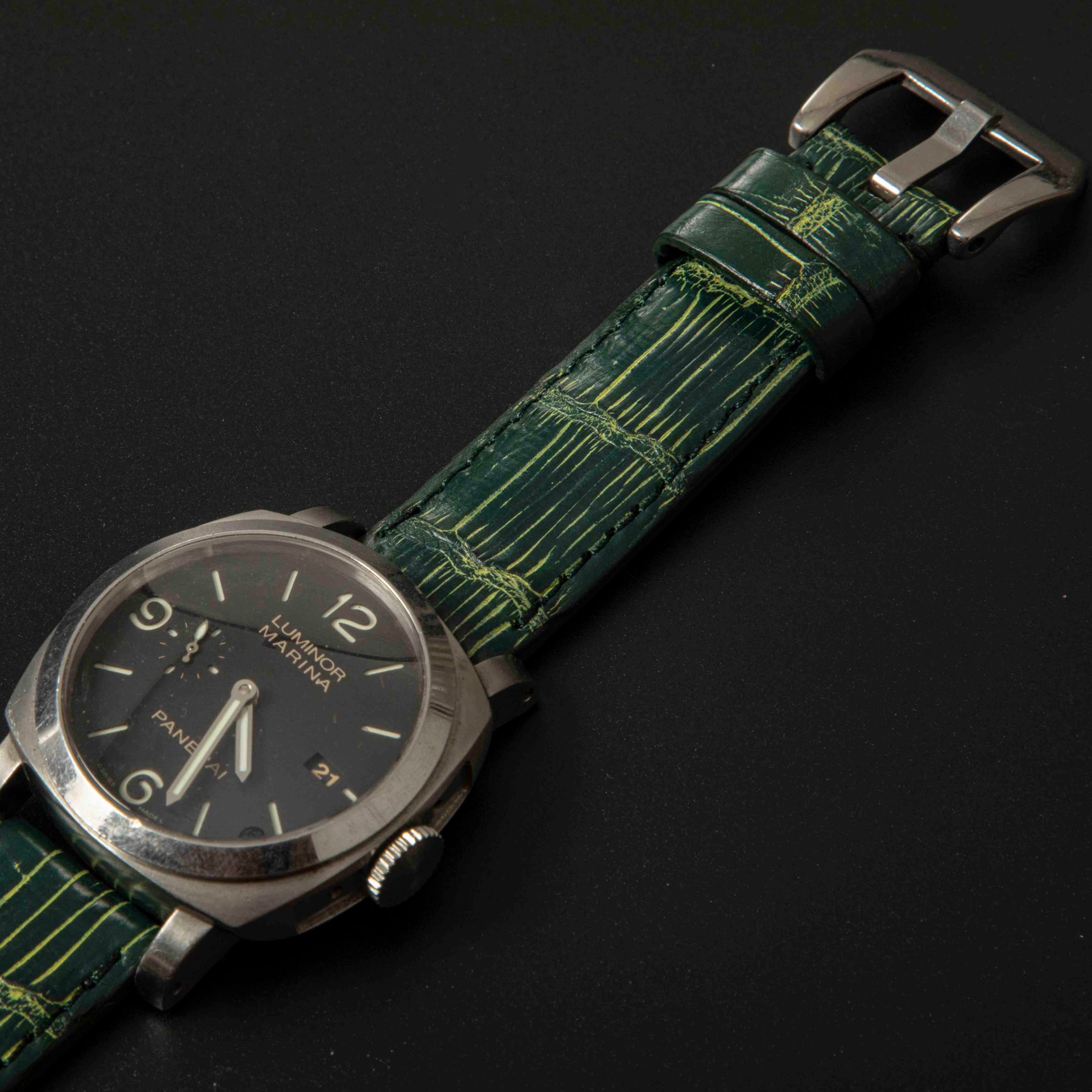 GREEN&GOLD CROCODILE BELLY LEATHER STRAP