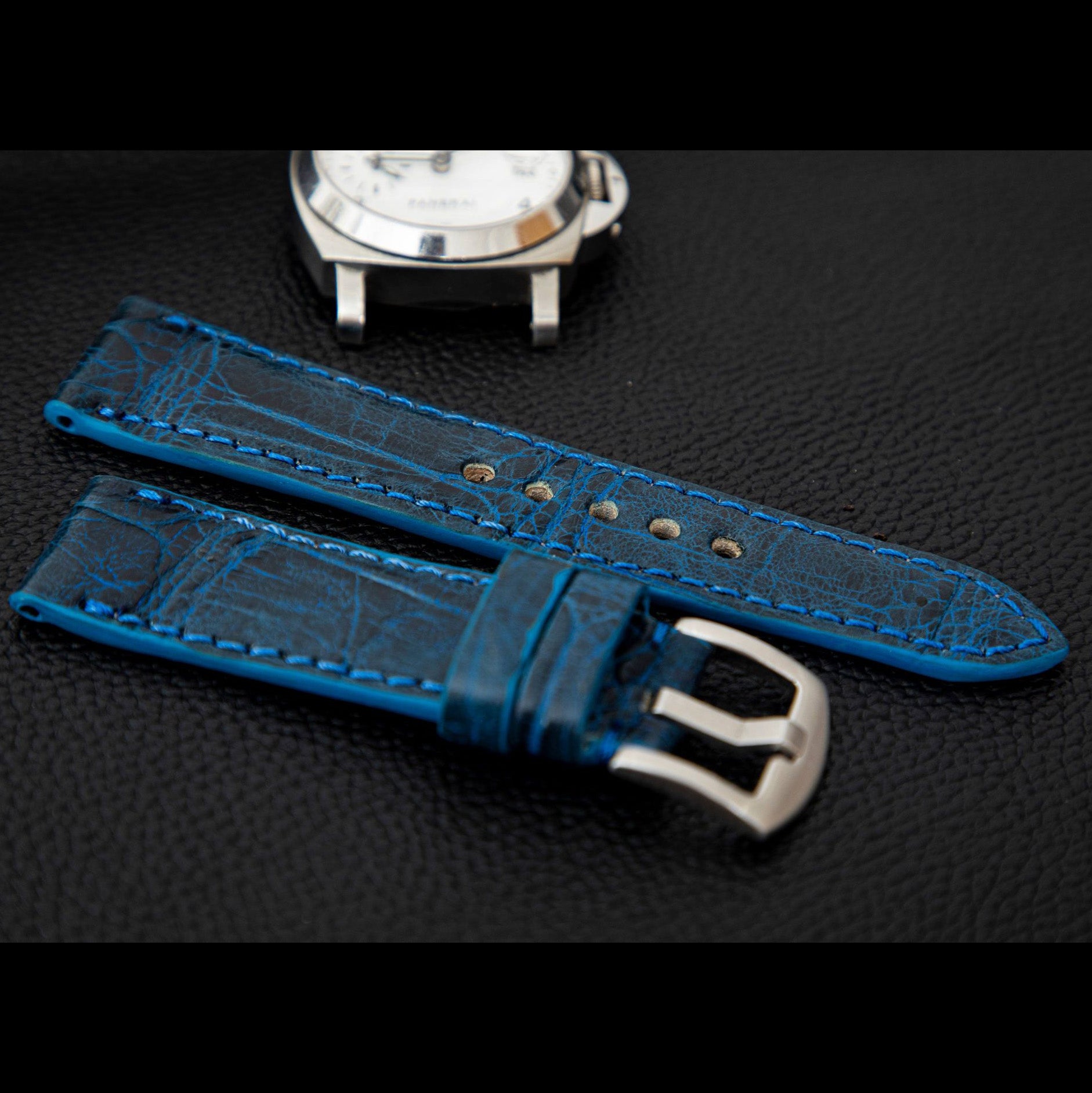 BLUE CROCODILE BELLY LEATHER STRAP