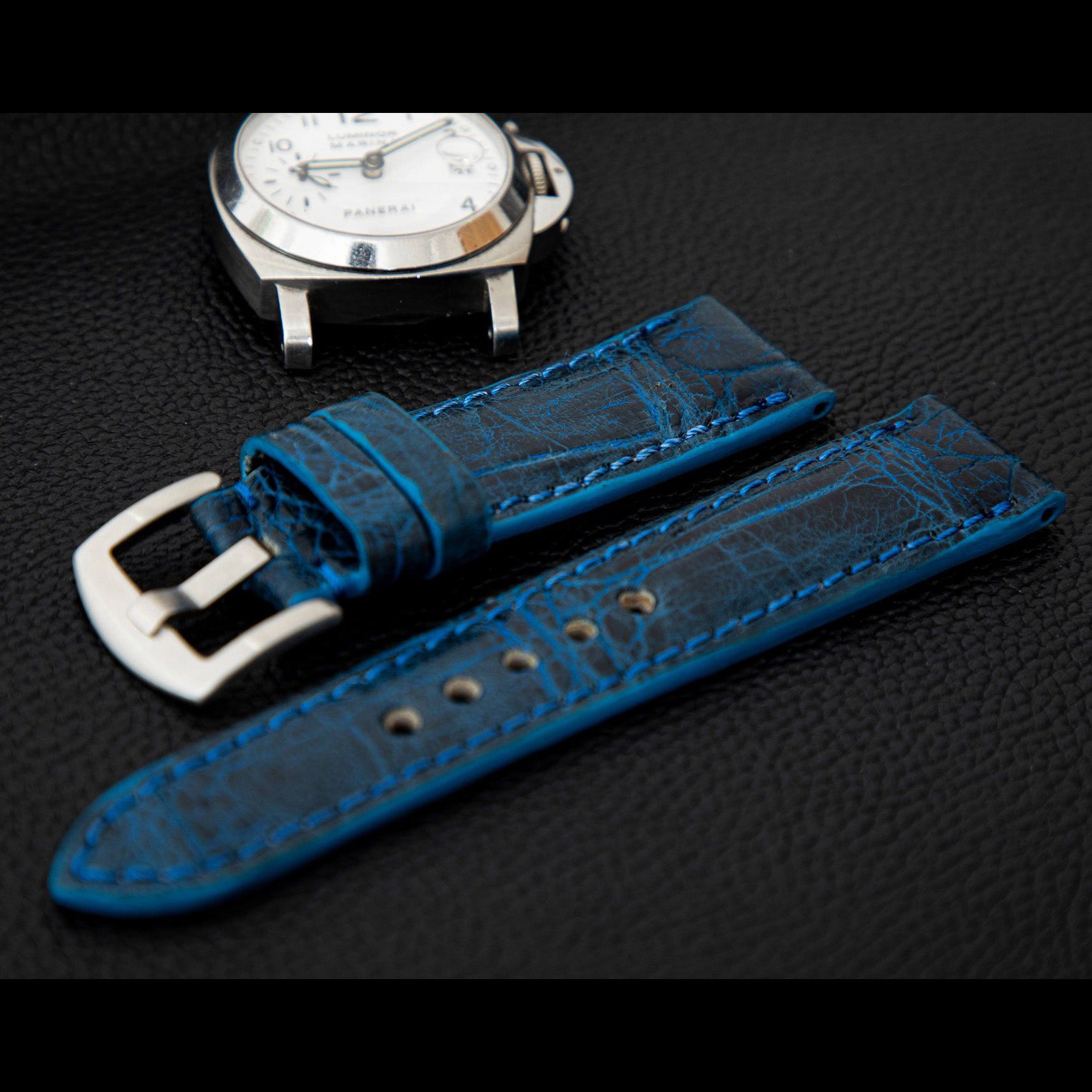 BLUE CROCODILE BELLY LEATHER STRAP
