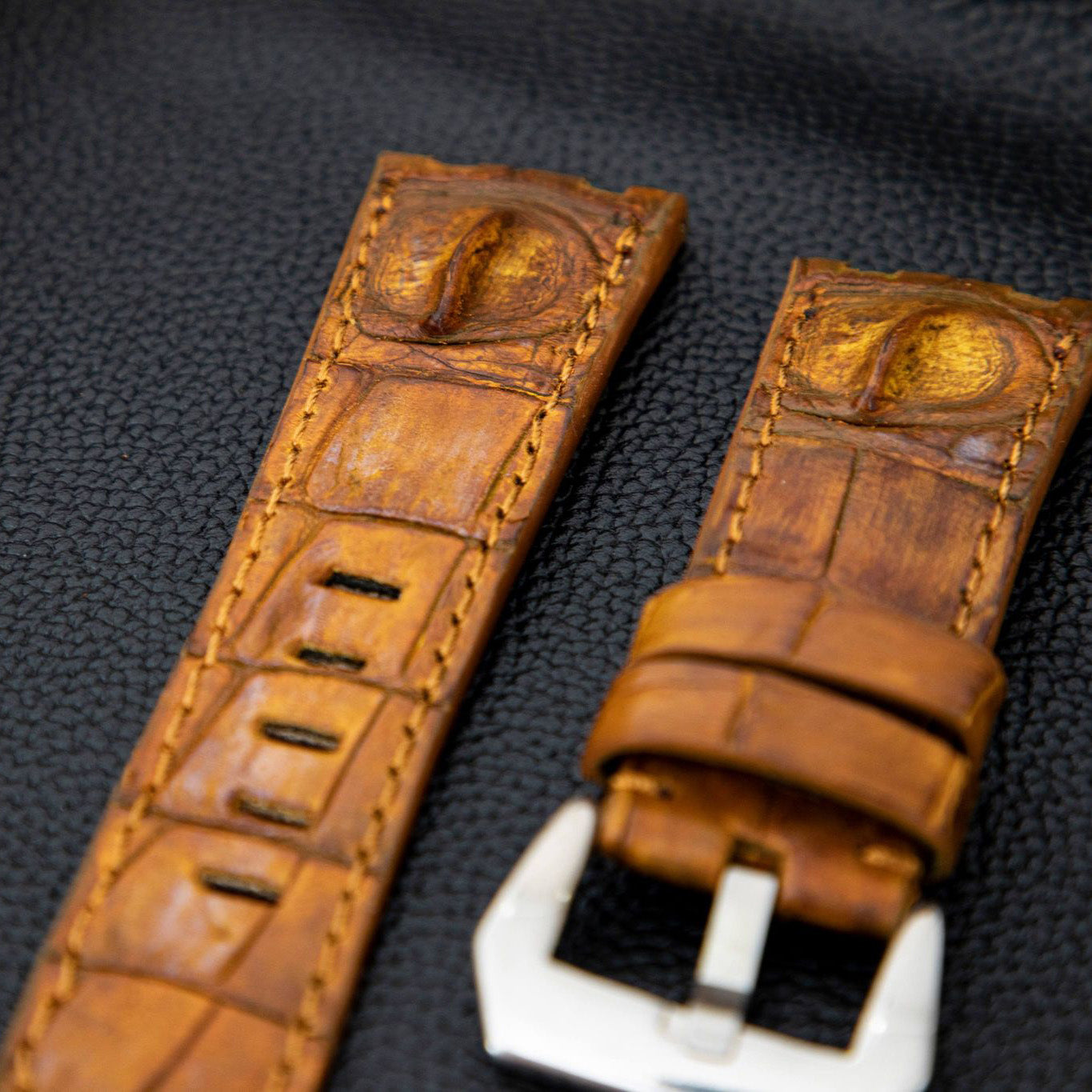 ROSE GOLD CROCODILE HORNBACK LEATHER STRAP