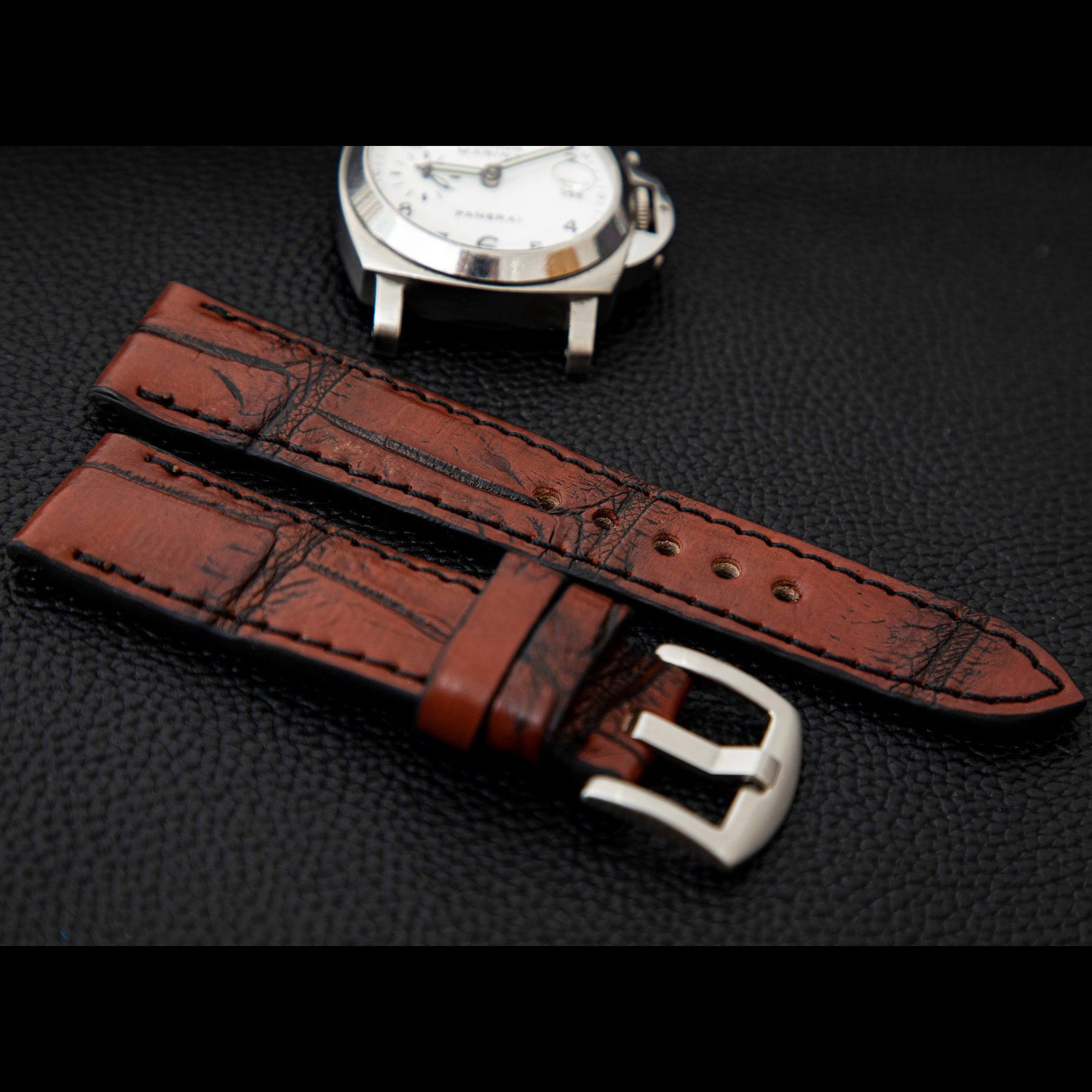 BROWN&BLACK CROCODILE BELLY LEATHER STRAP