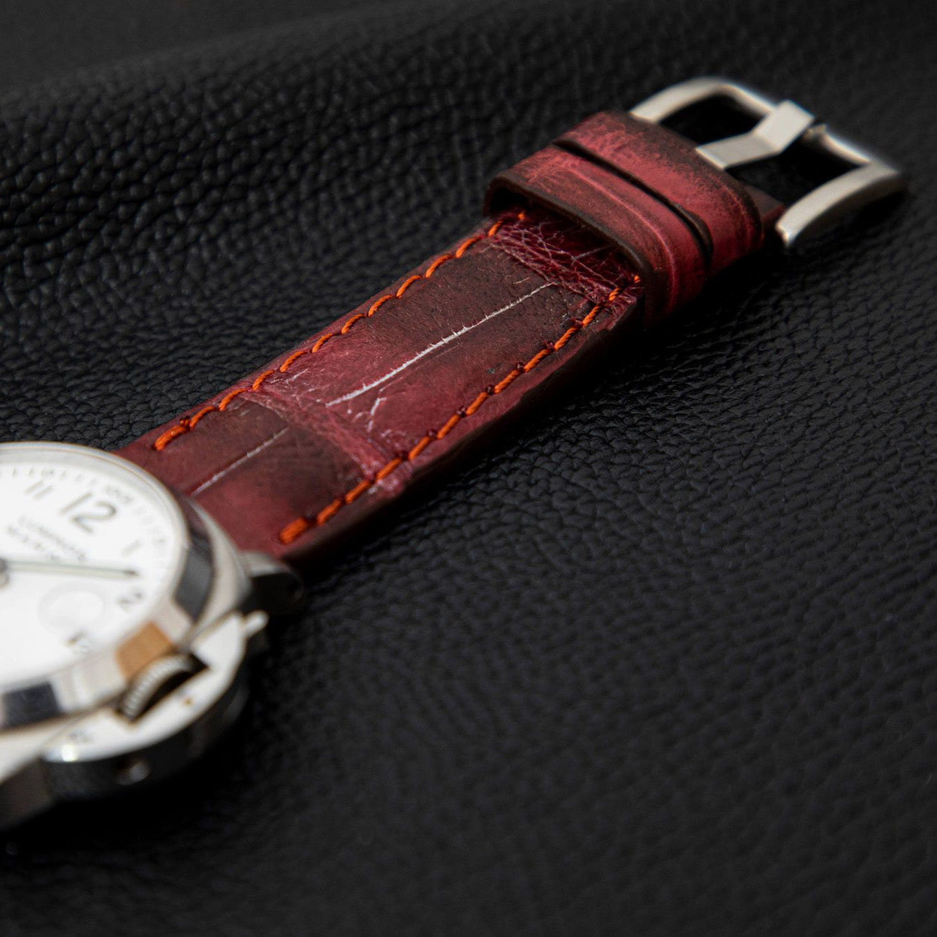 PINK&BLACK CROCODILE BELLY LEATHER STRAP