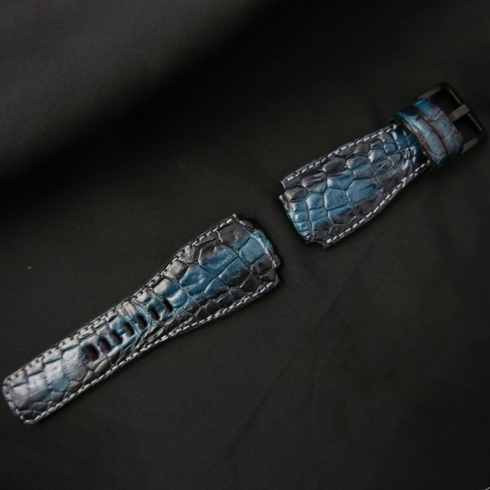 BLUE&BLACK CROCODILE HORNBACK LEATHER STRAP