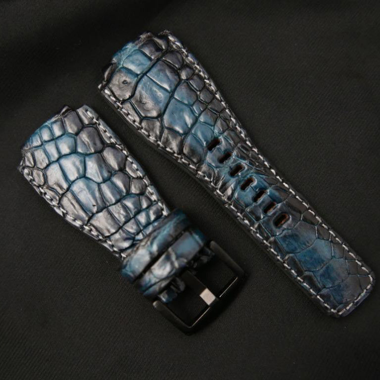 BLUE&BLACK CROCODILE HORNBACK LEATHER STRAP