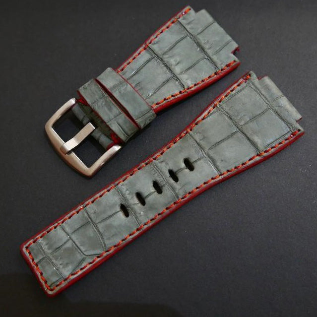 GREY CROCODILE BELLY LEATHER STRAP