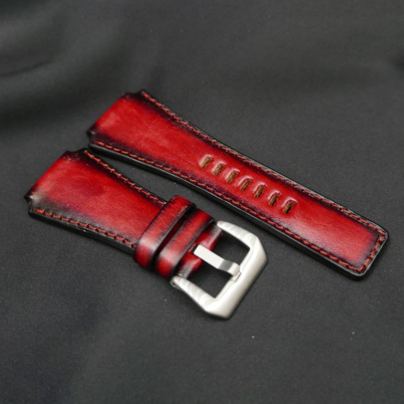 BLACK&RED CALF LEATHER STRAP