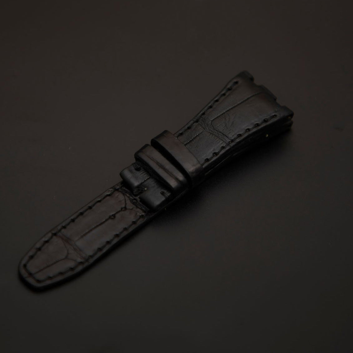 BLACK CROCODILE BELLY LEATHER STRAP