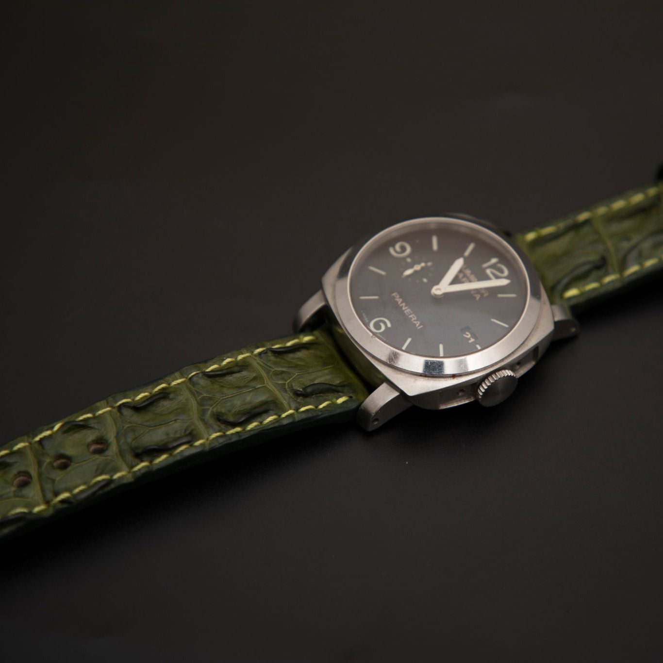 GREEN CROCODILE HORNBACK LEATHER STRAP