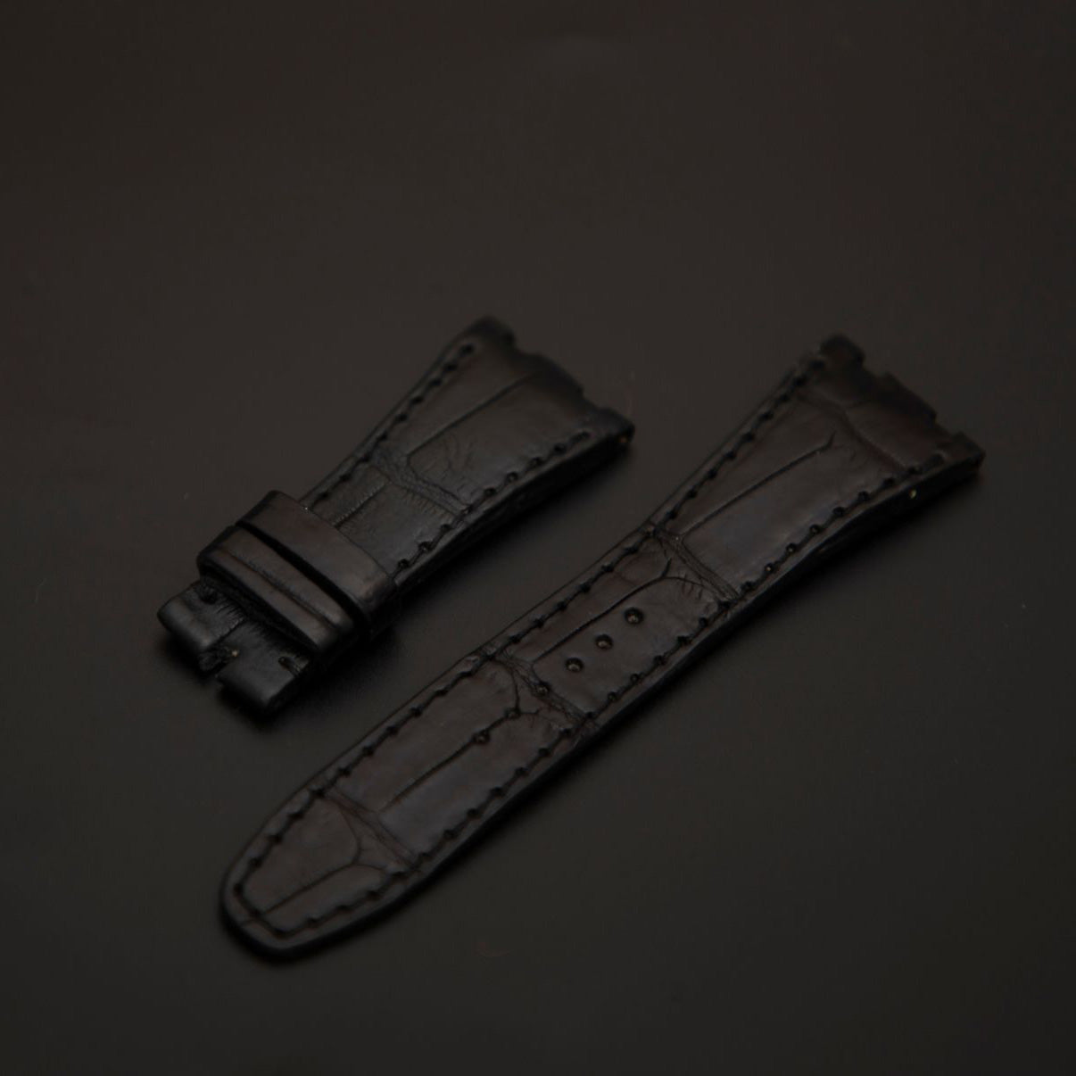 BLACK CROCODILE BELLY LEATHER STRAP