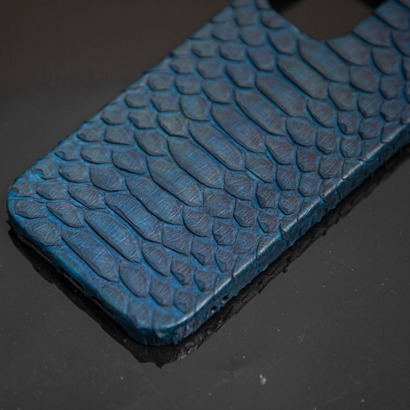 BLUE PYTHON LEATHER PHONE CASE