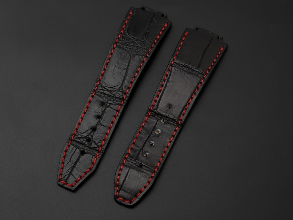 BLACK CROCODILE BELLY LEATHER STRAP - Lac Crado