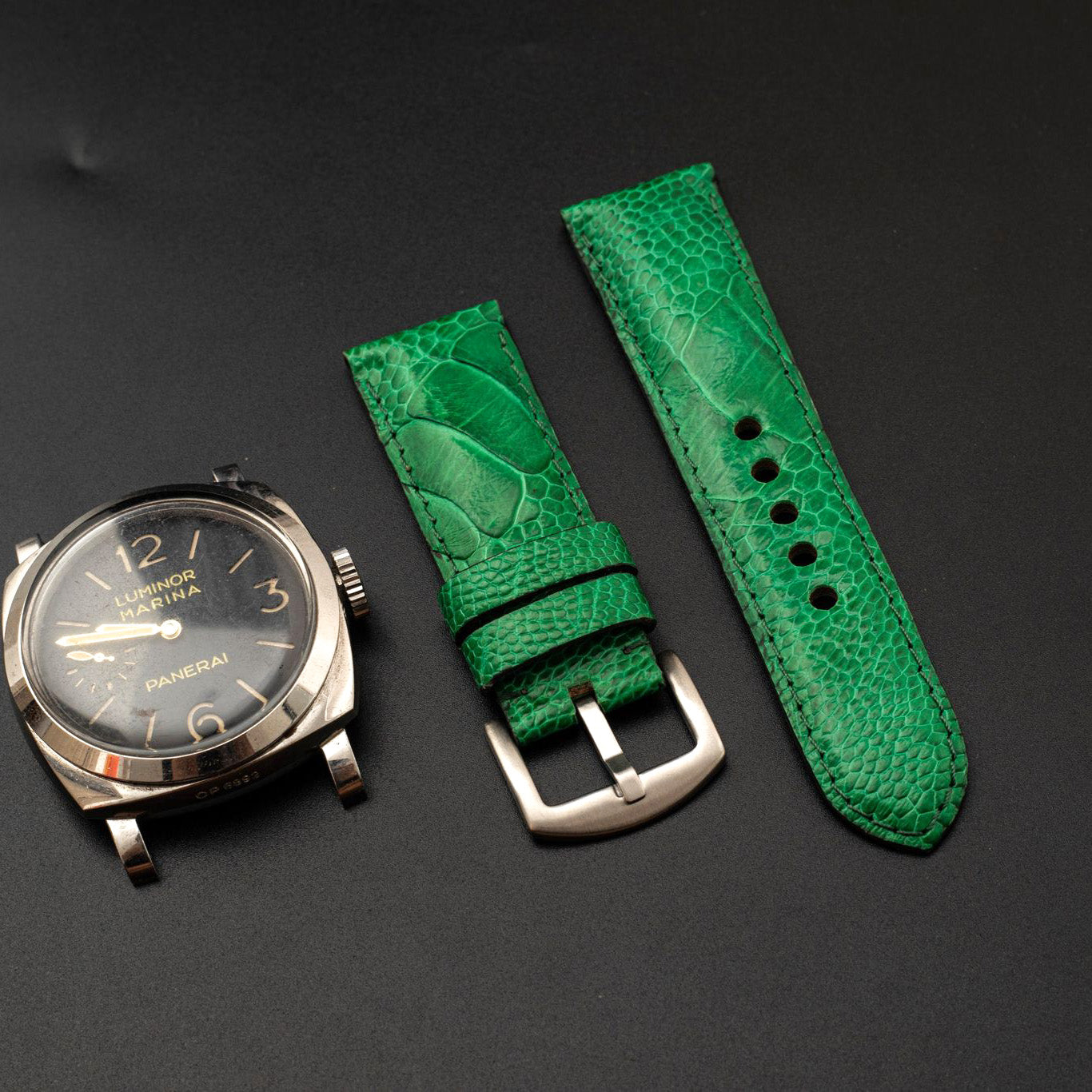 GREEN OSTRICH LEATHER STRAP