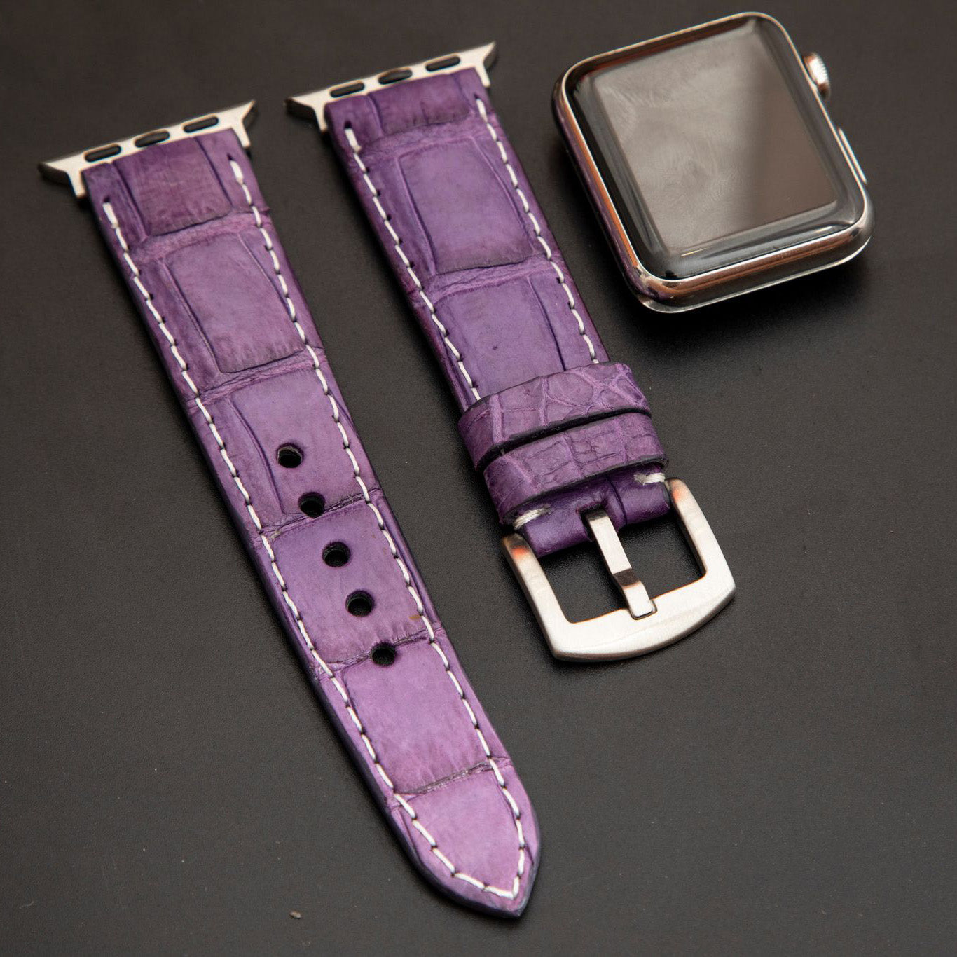 PURPLE CROCODILE BELLY LEATHER STRAP