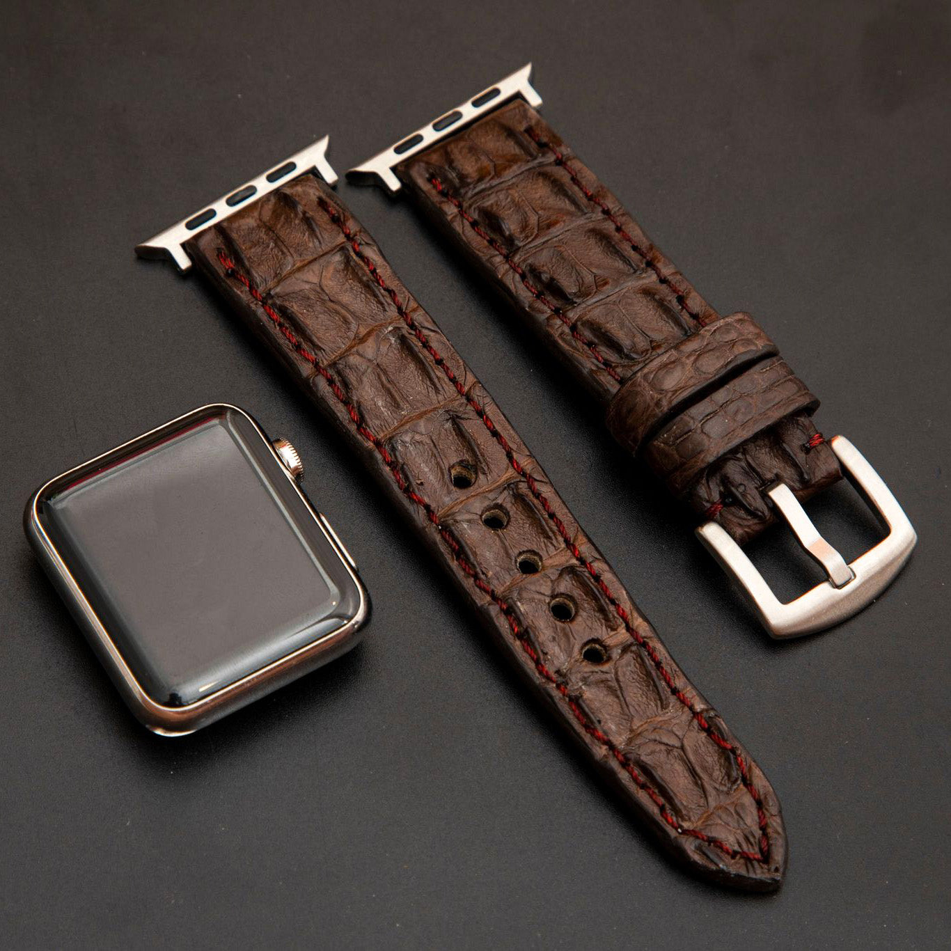 BROWN CROCODILE HORNBACK LEATHER STRAP