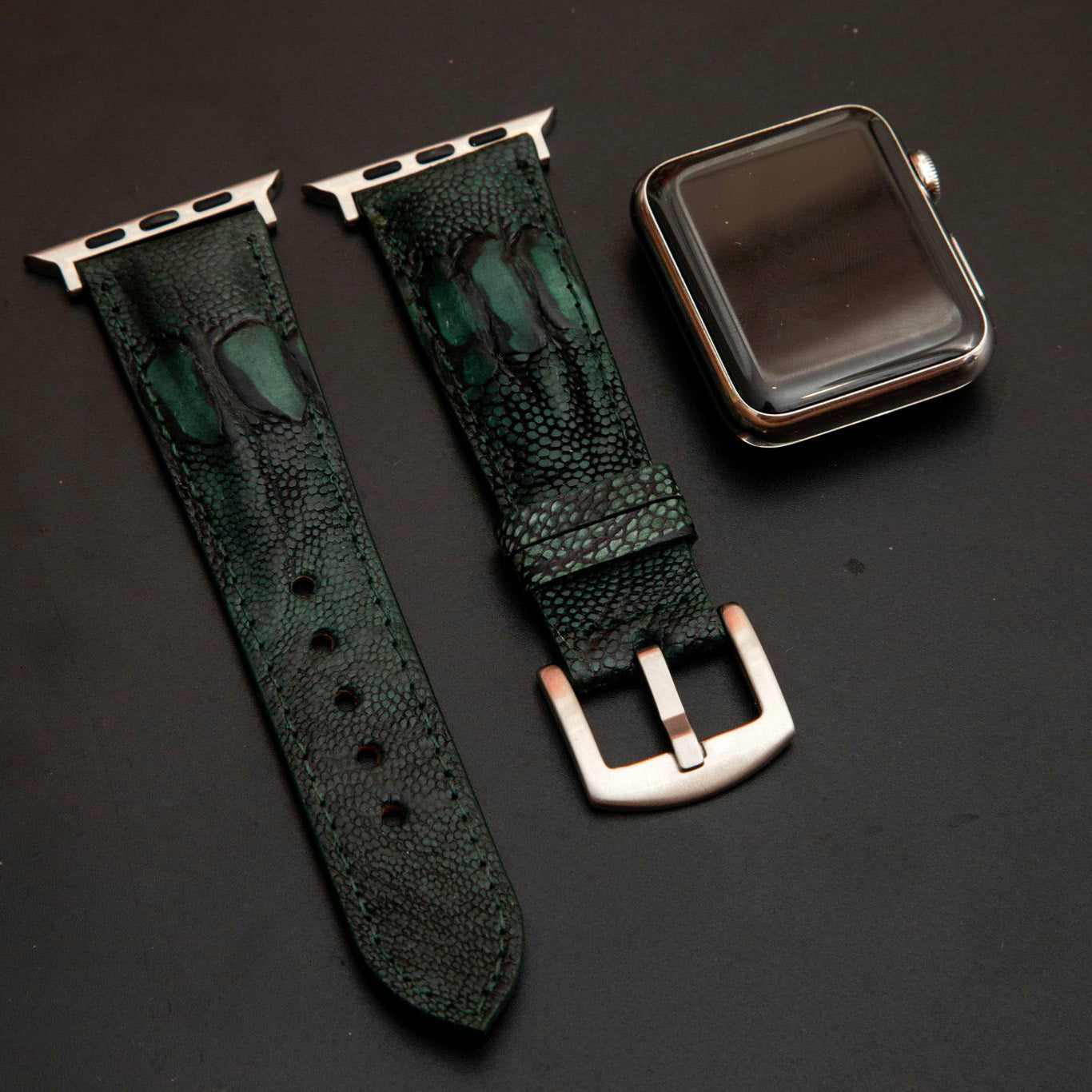 GREEN OSTRICH LEATHER STRAP