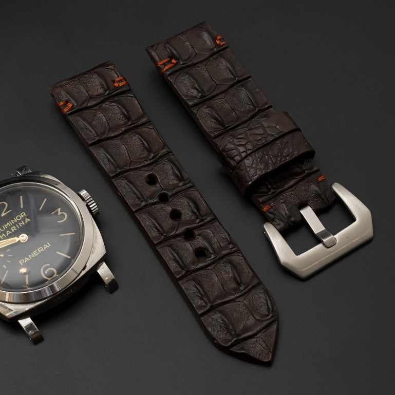 BROWN CROCODILE HORNBACK LEATHER STRAP
