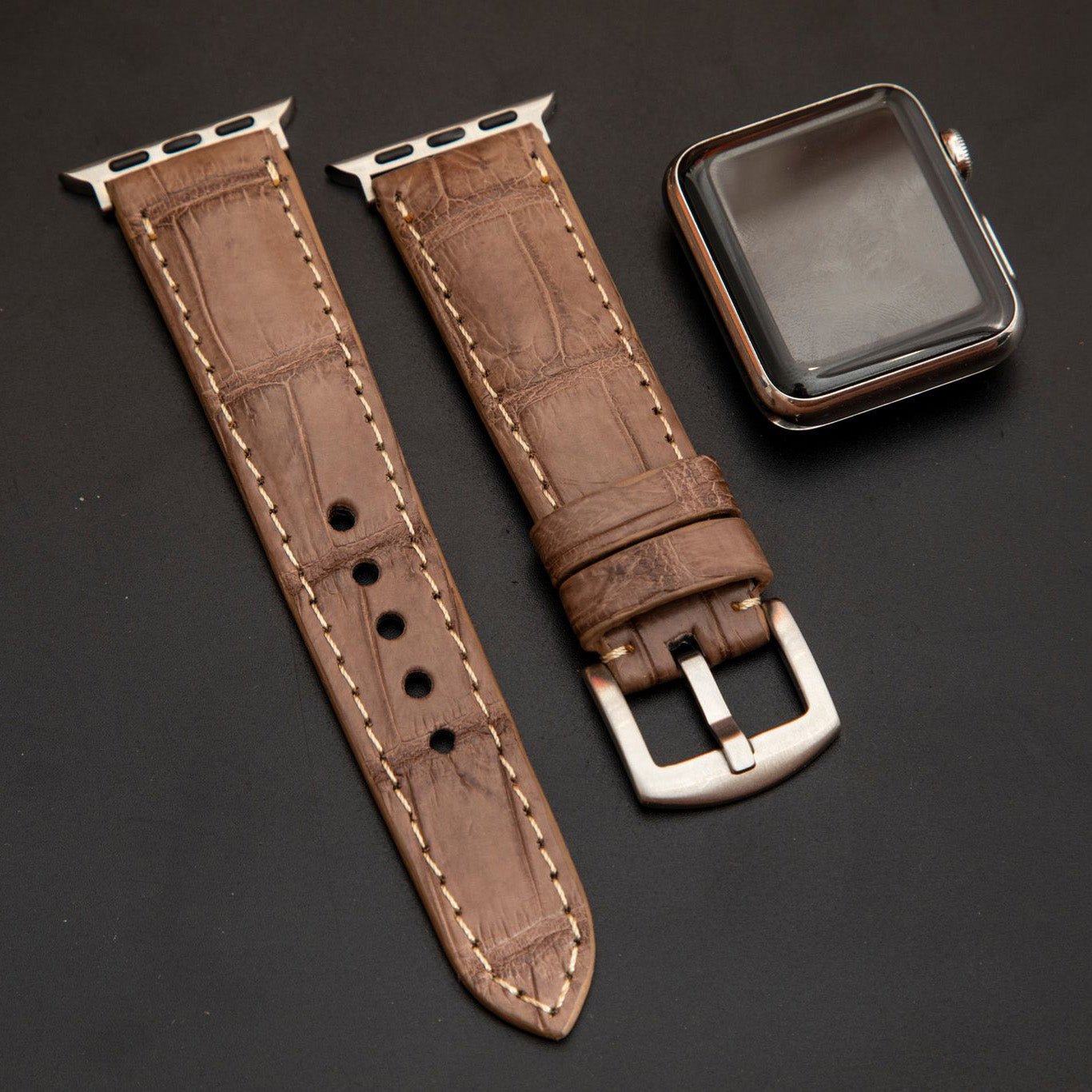 BEIGE CROCODILE BELLY LEATHER STRAP
