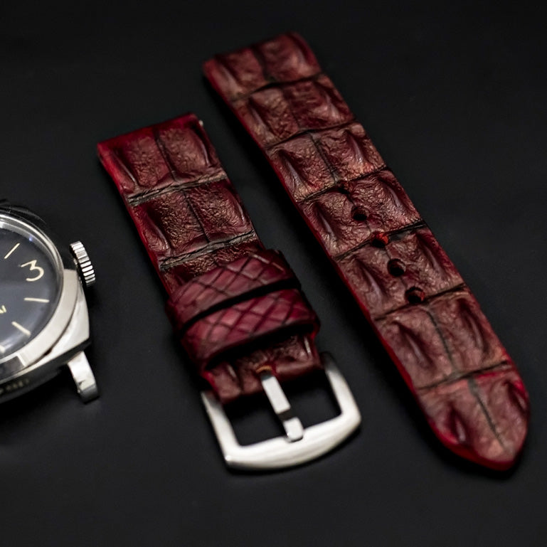 RED CROCODILE HORNBACK LEATHER STRAP
