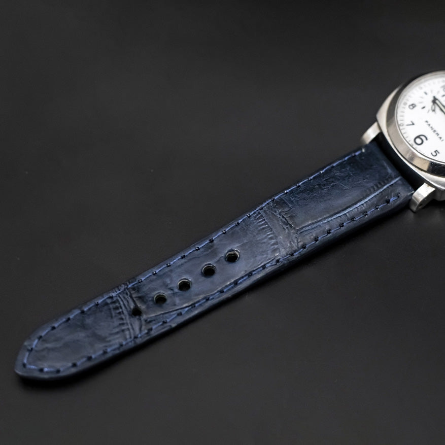 BLUE CROCODILE BELLY LEATHER STRAP