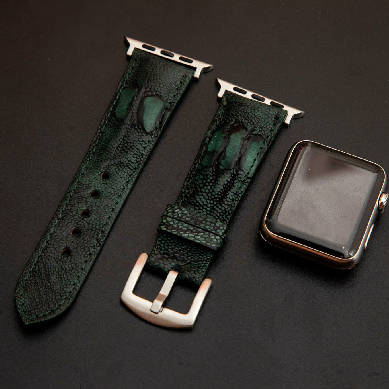 GREEN OSTRICH LEATHER STRAP