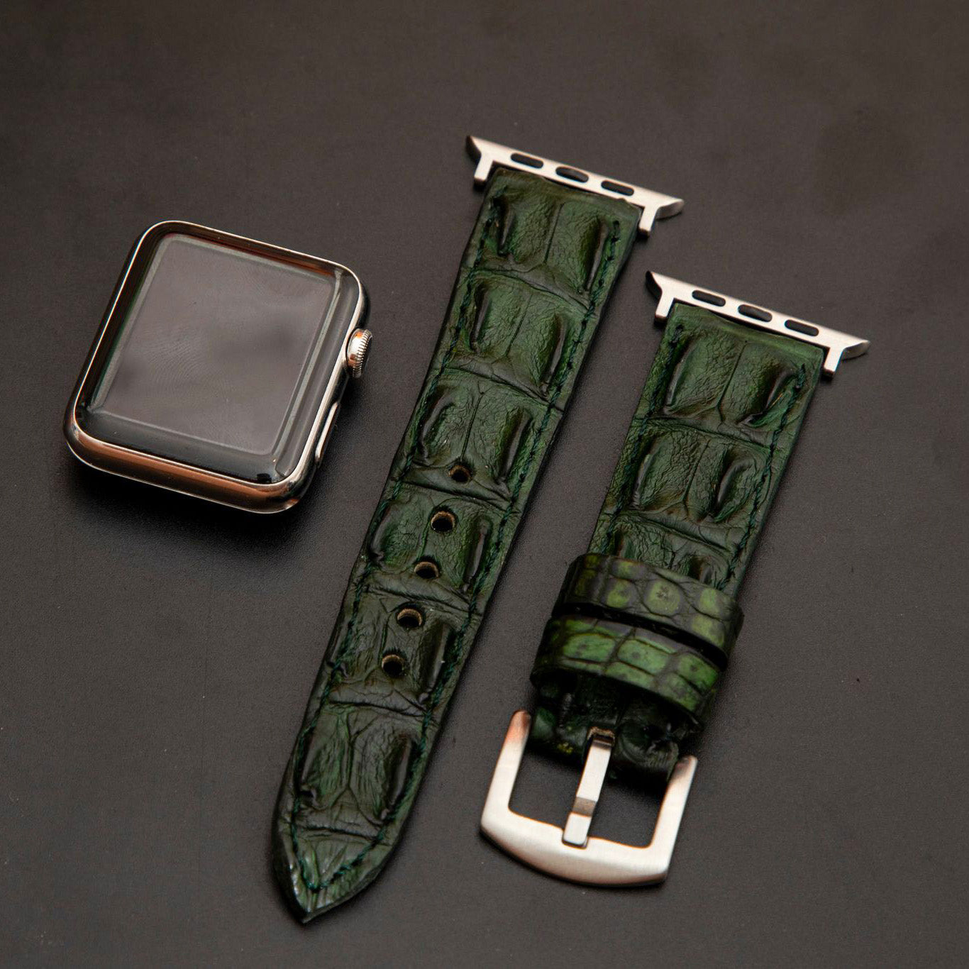 GREEN CROCODILE HORNBACK LEATHER STRAP
