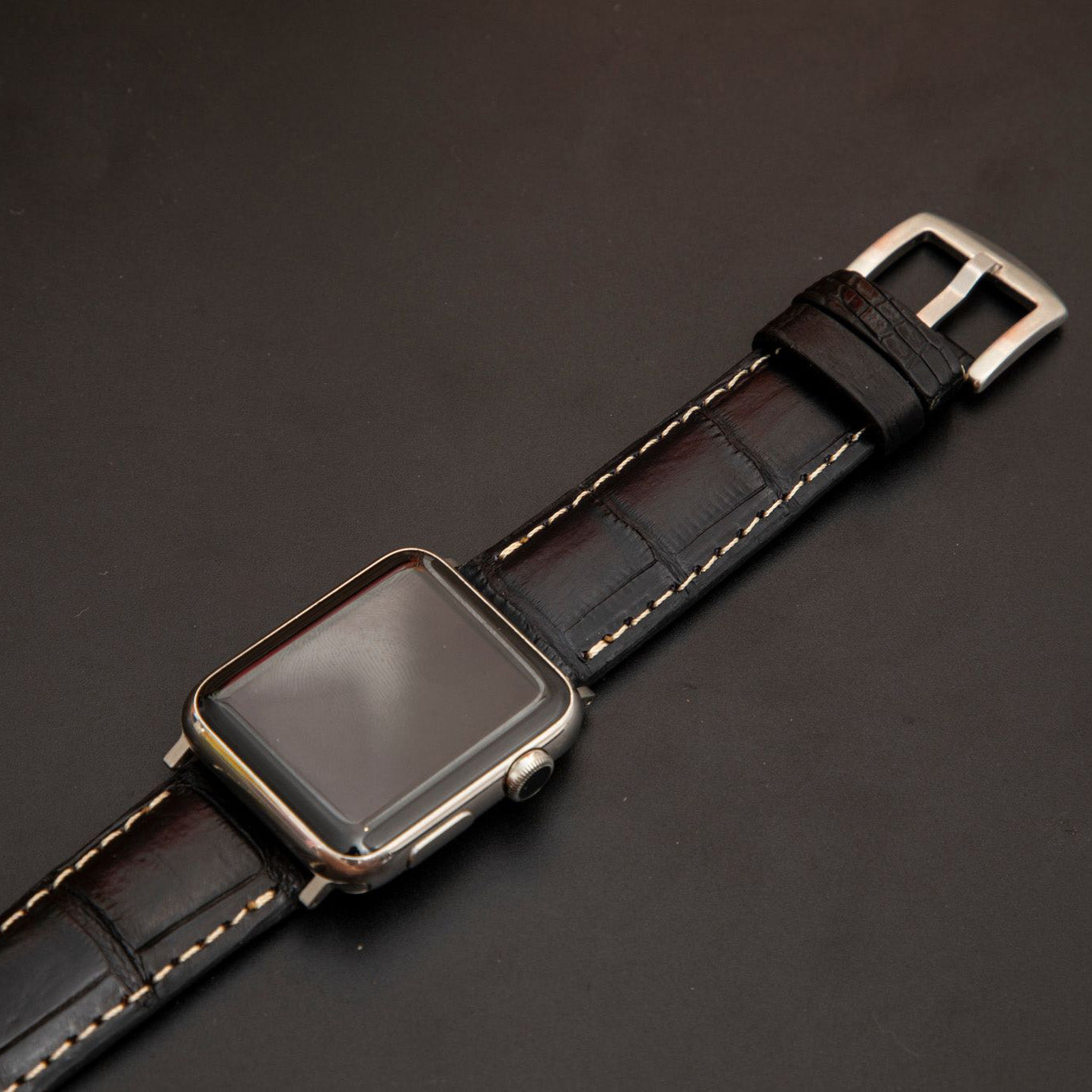 BLACK CROCODILE BELLY LEATHER STRAP