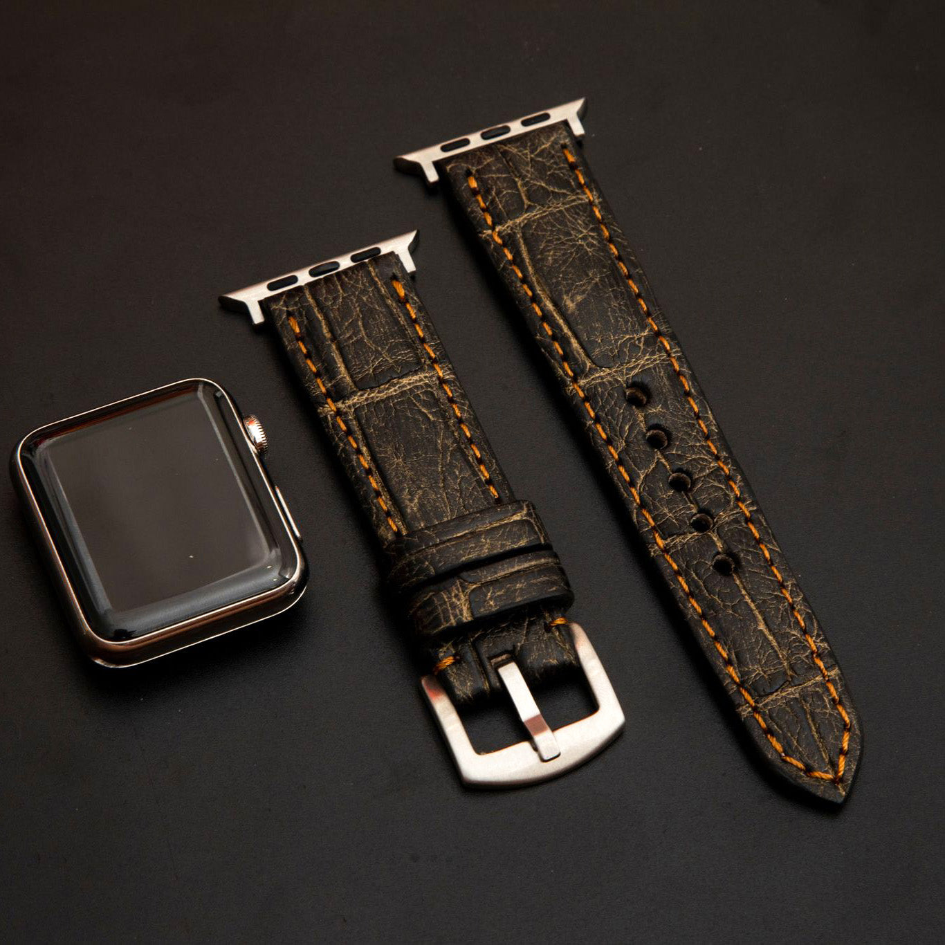 BLACK&GOLD CROCODILE BELLY LEATHER STRAP