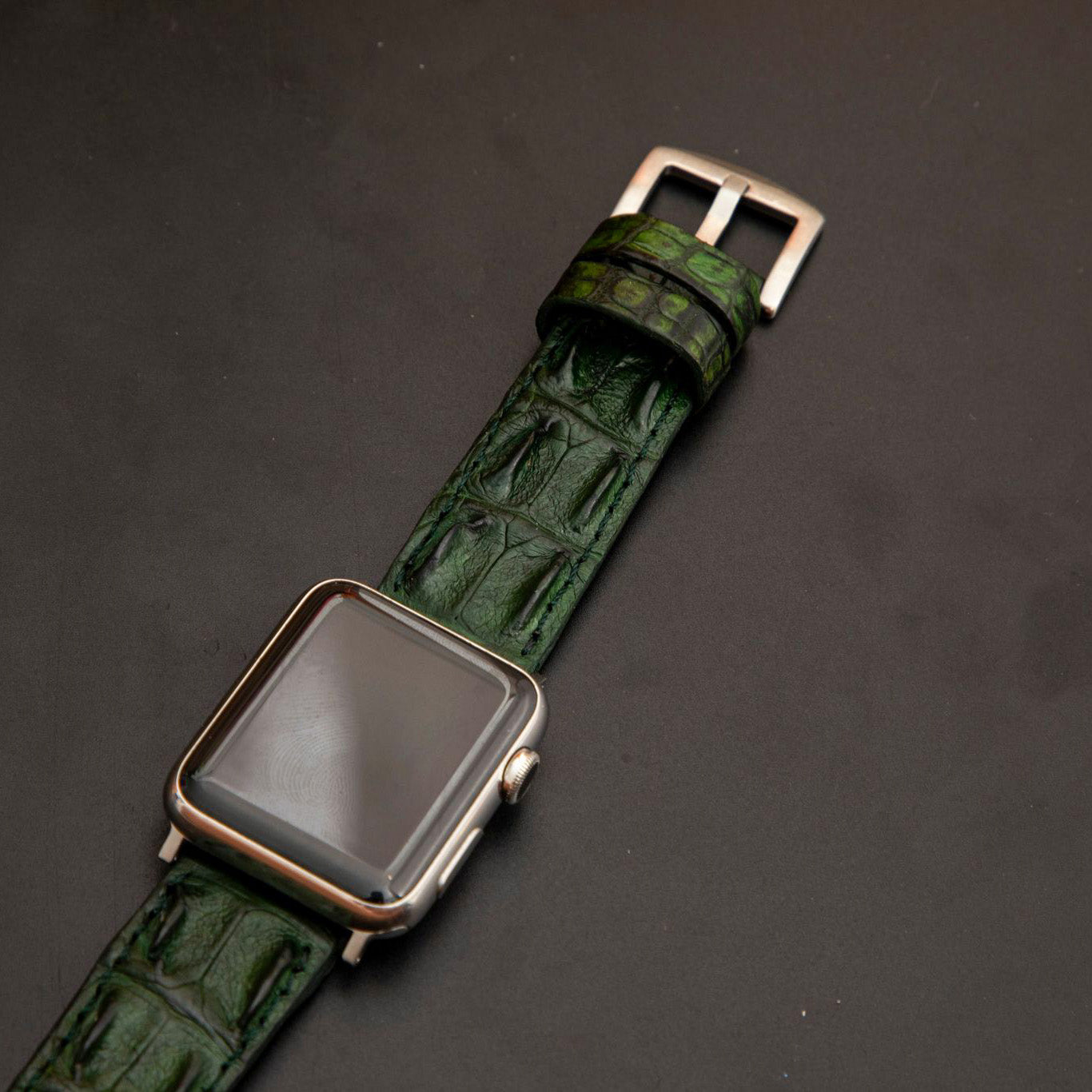 GREEN CROCODILE HORNBACK LEATHER STRAP