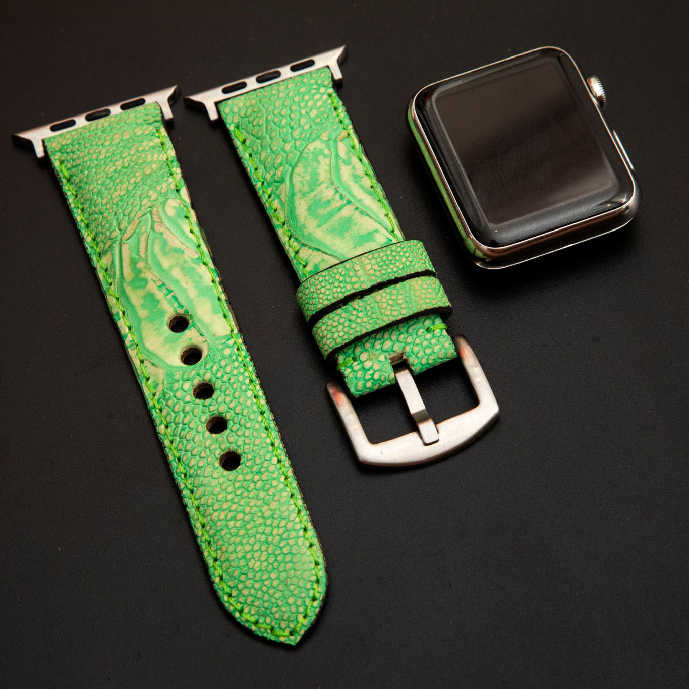 GREEN OSTRICH LEATHER STRAP