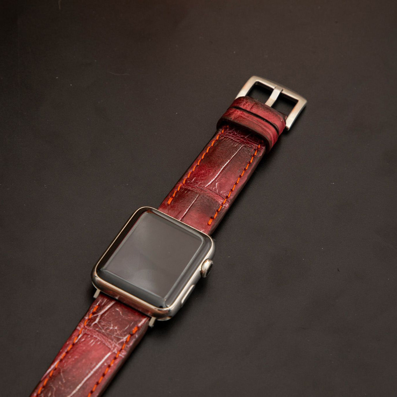 PINK&BLACK CROCODILE BELLY LEATHER STRAP