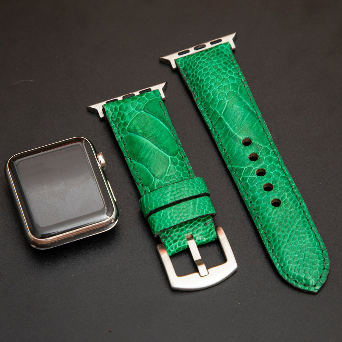 GREEN OSTRICH LEATHER STRAP