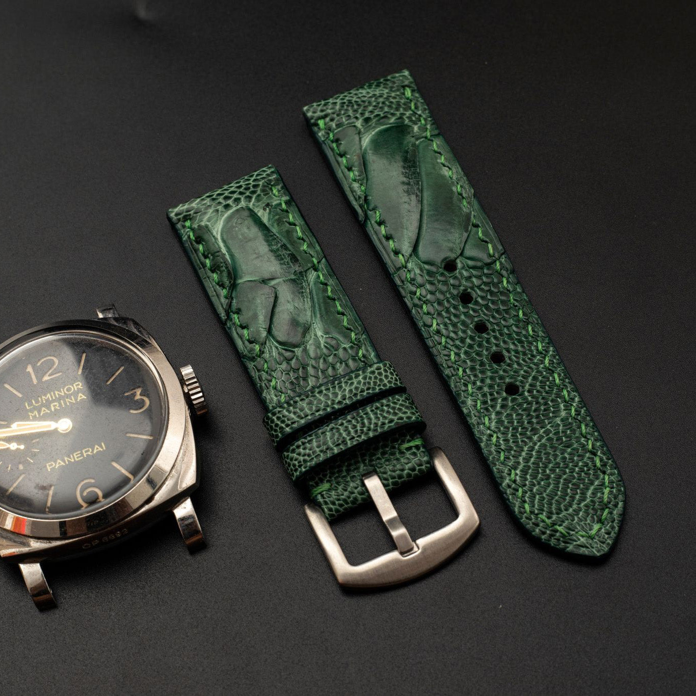 GREEN OSTRICH LEATHER STRAP