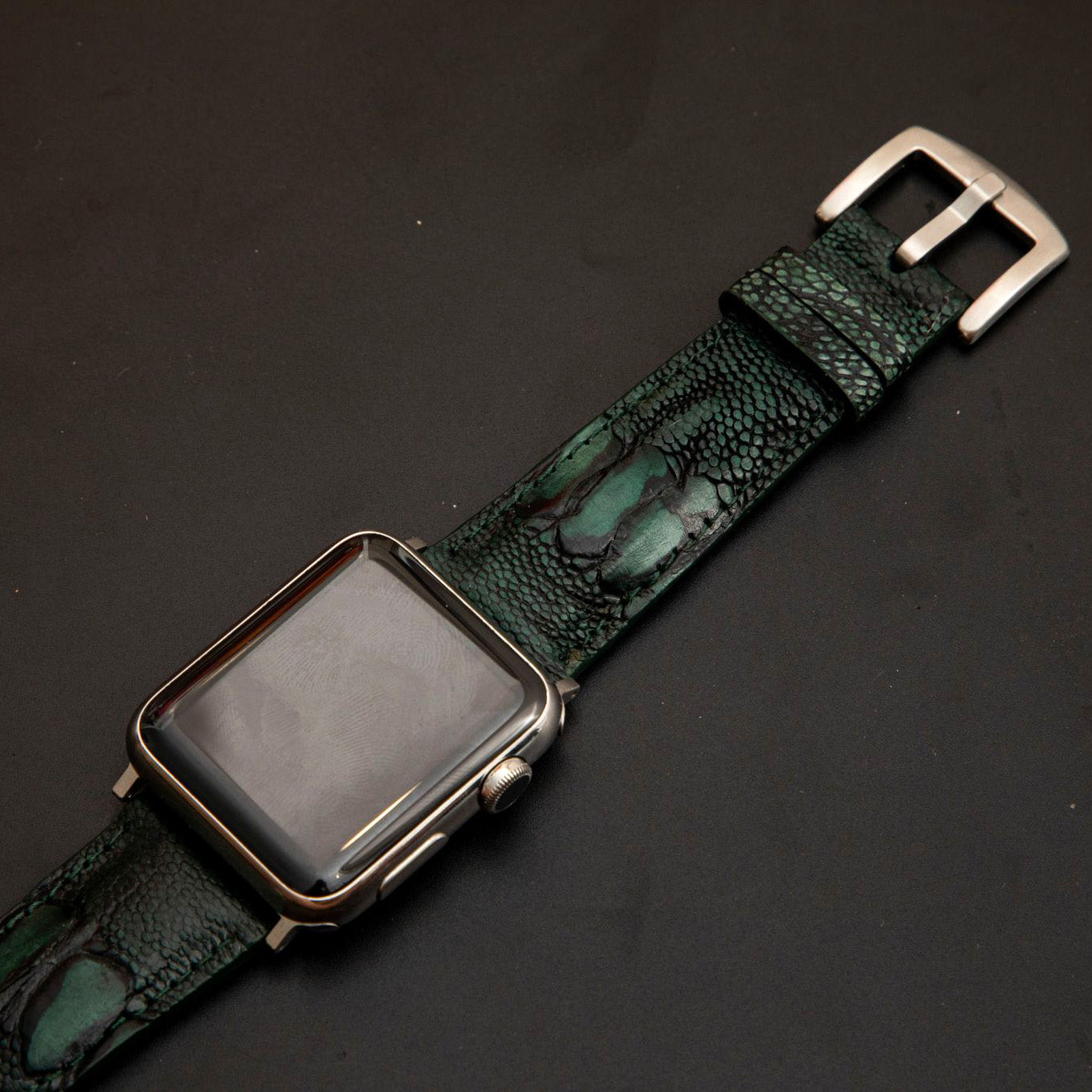 GREEN OSTRICH LEATHER STRAP