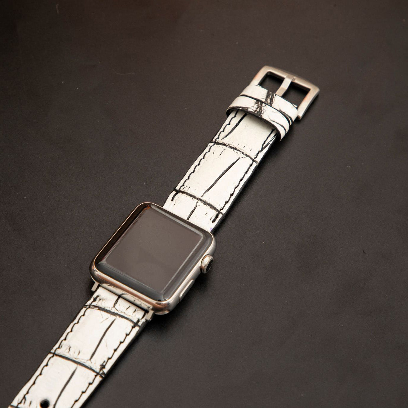 WHITE&BLACK CROCODILE BELLY LEATHER STRAP