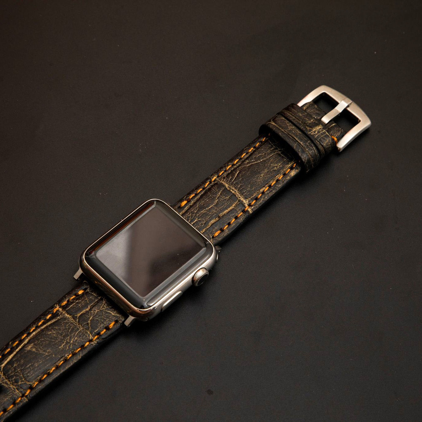 BLACK&GOLD CROCODILE BELLY LEATHER STRAP