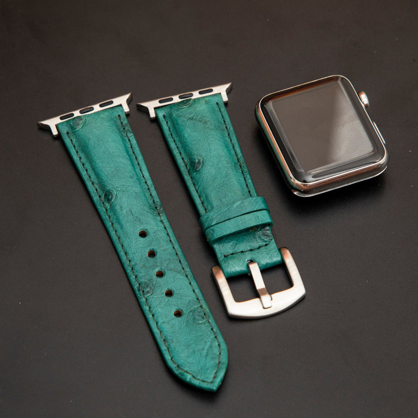 GREEN OSTRICH LEATHER STRAP