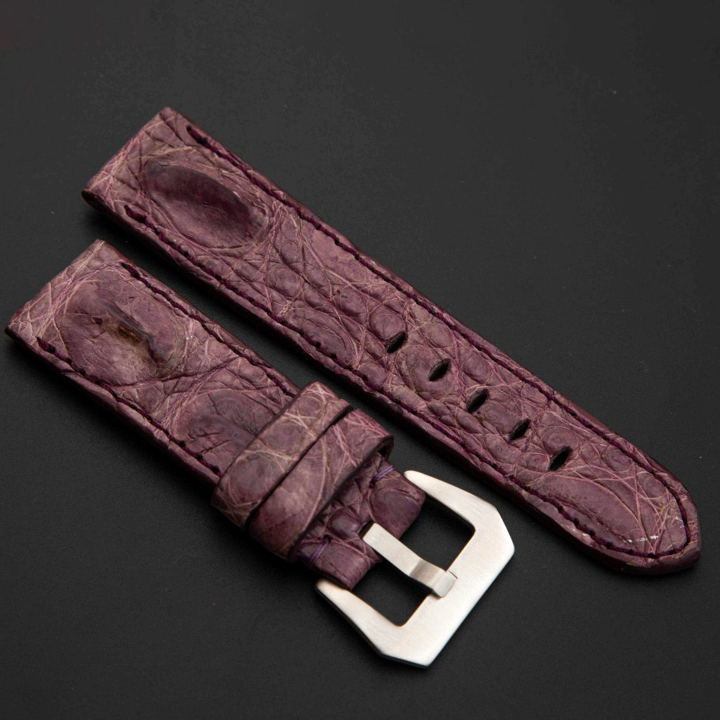 PURPLE CROCODILE HORNBACK LEATHER STRAP
