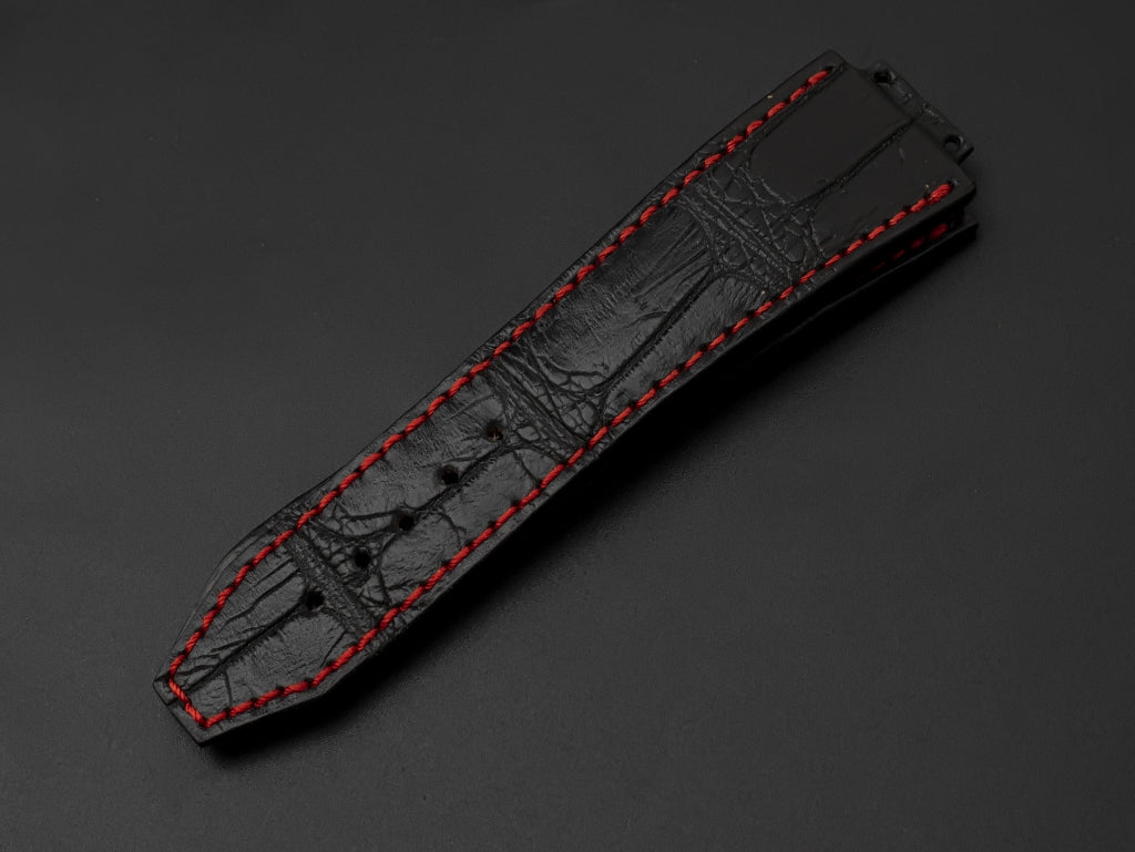 BLACK CROCODILE BELLY LEATHER STRAP - Lac Crado