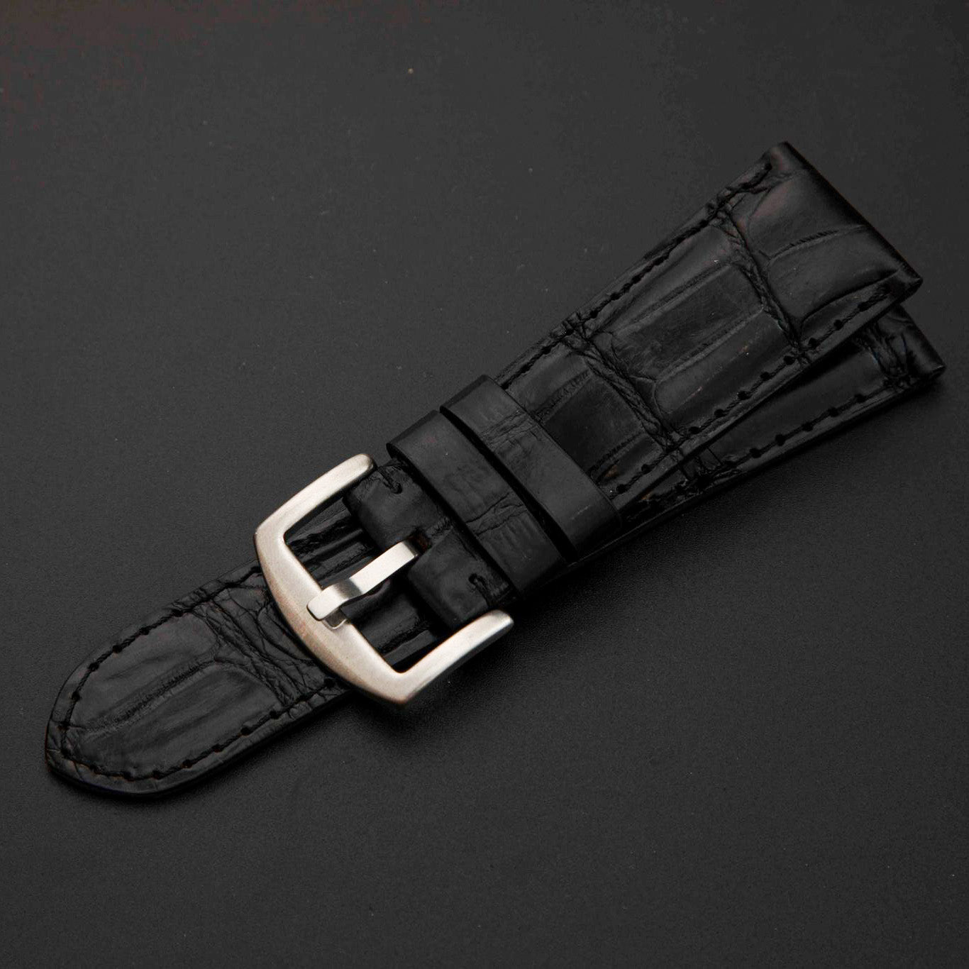 BLACK CROCODILE BELLY LEATHER STRAP