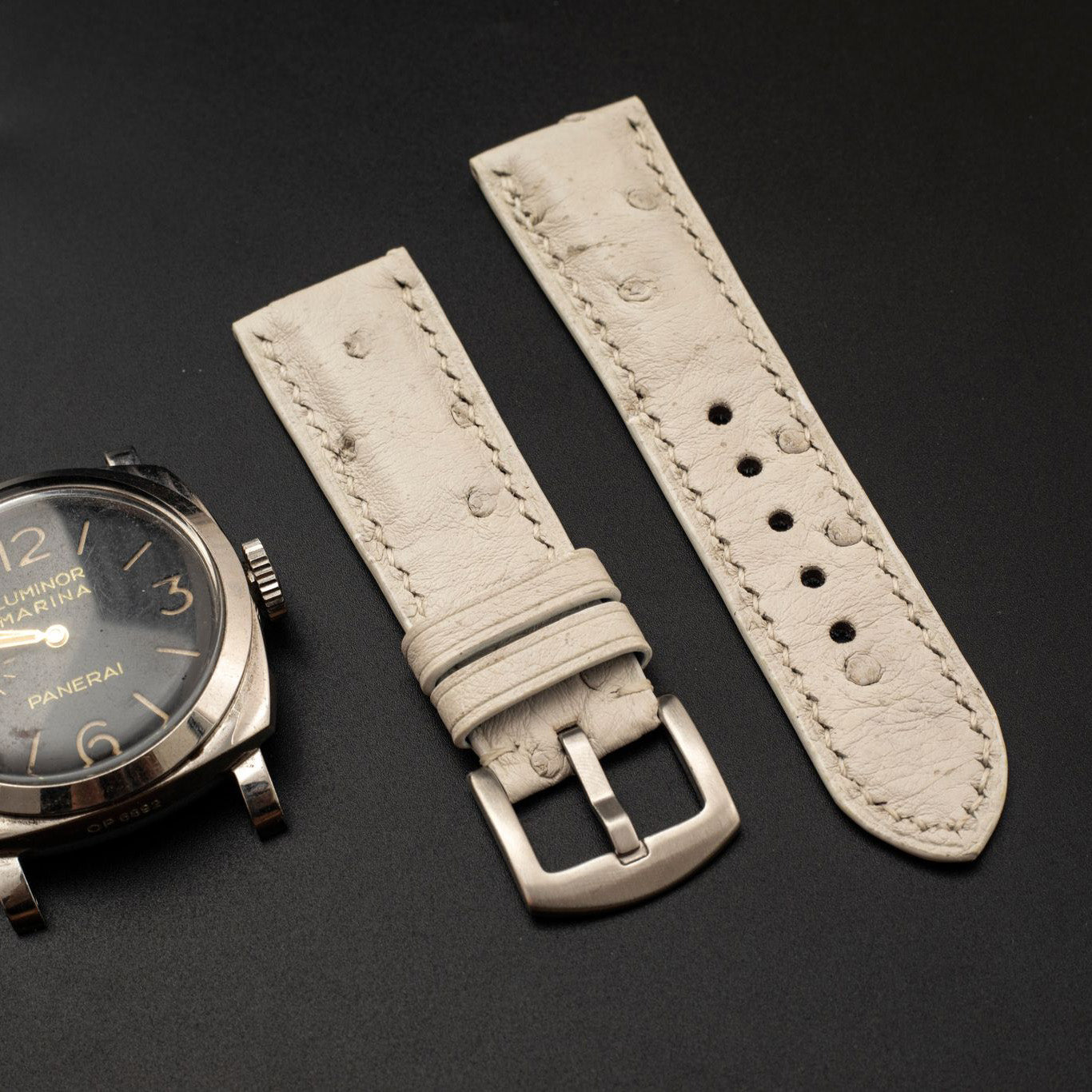 WHITE OSTRICH LEATHER STRAP