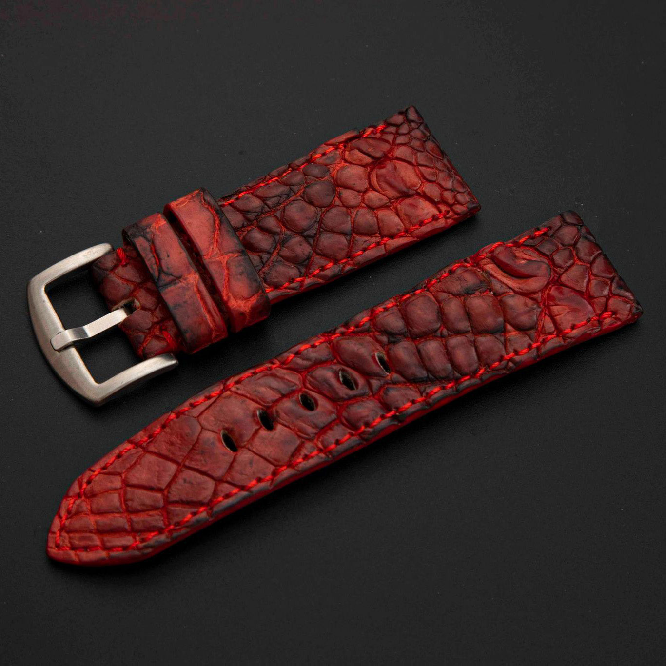 RED&BLACK CROCODILE HORNBACK LEATHER STRAP