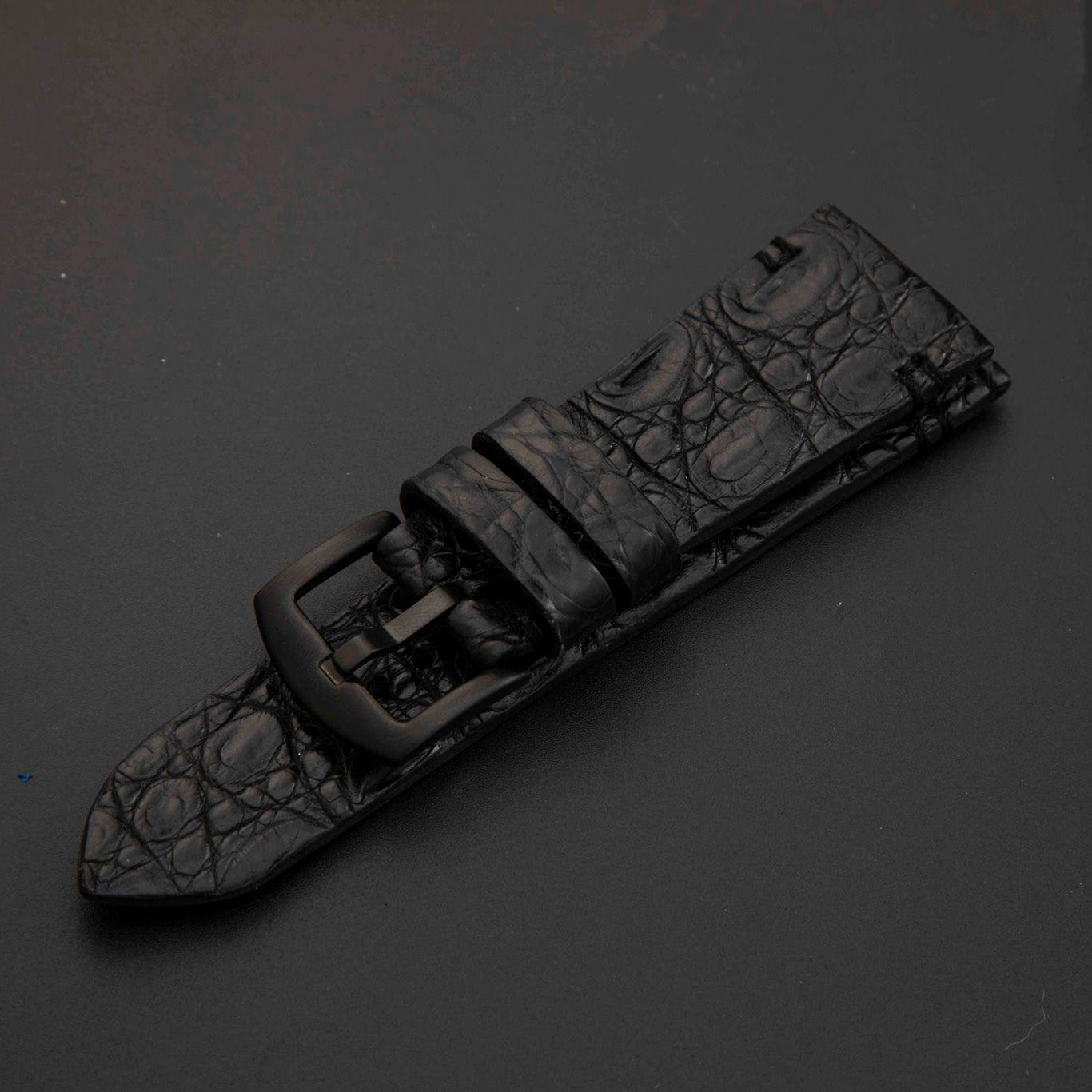 BLACK CROCODILE HORNBACK LEATHER STRAP
