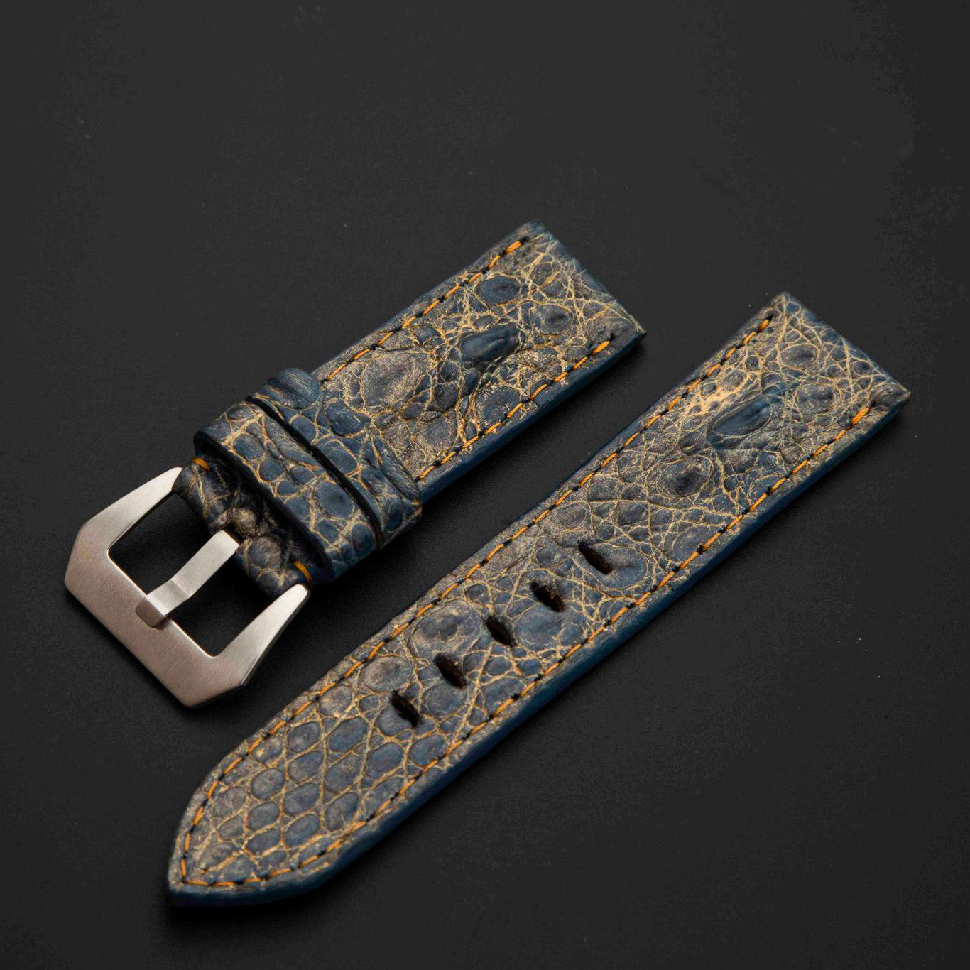 BLUE&GOLD CROCODILE BELLY LEATHER STRAP