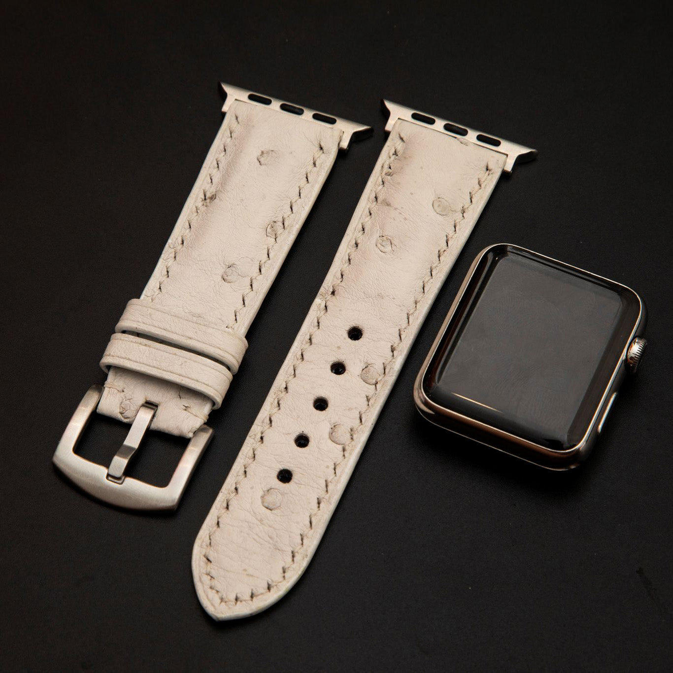 WHITE OSTRICH LEATHER STRAP
