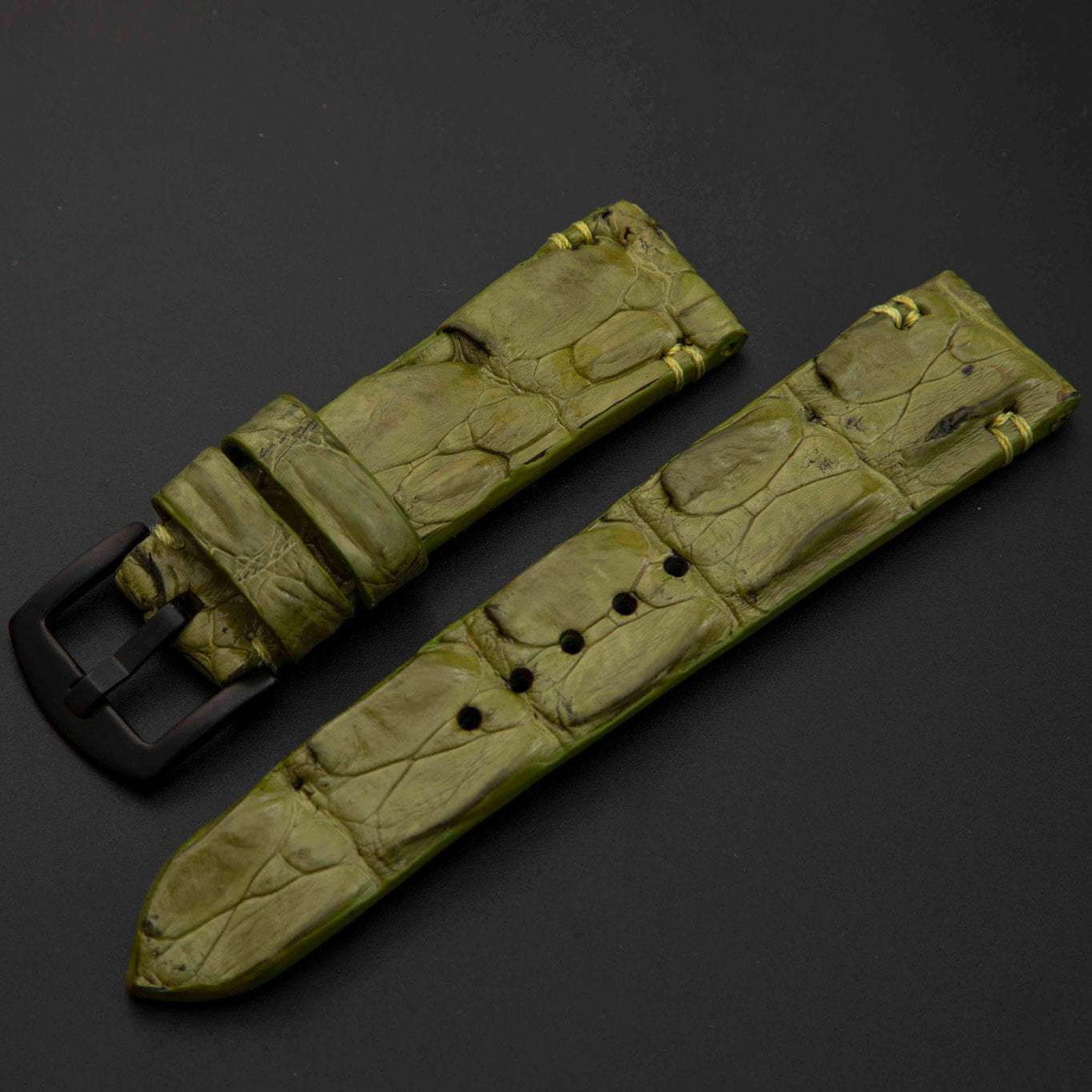 GREEN CROCODILE HORNBACK LEATHER STRAP