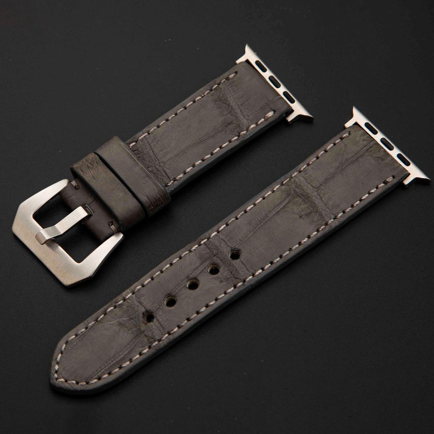 GREY CROCODILE BELLY LEATHER STRAP
