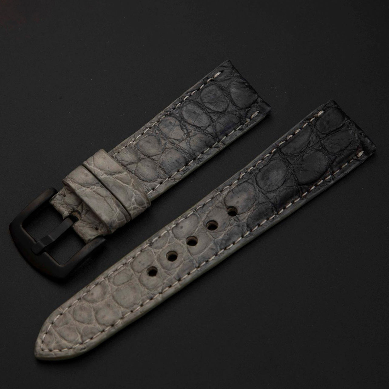 GREY&BLACK CROCODILE BELLY LEATHER STRAP