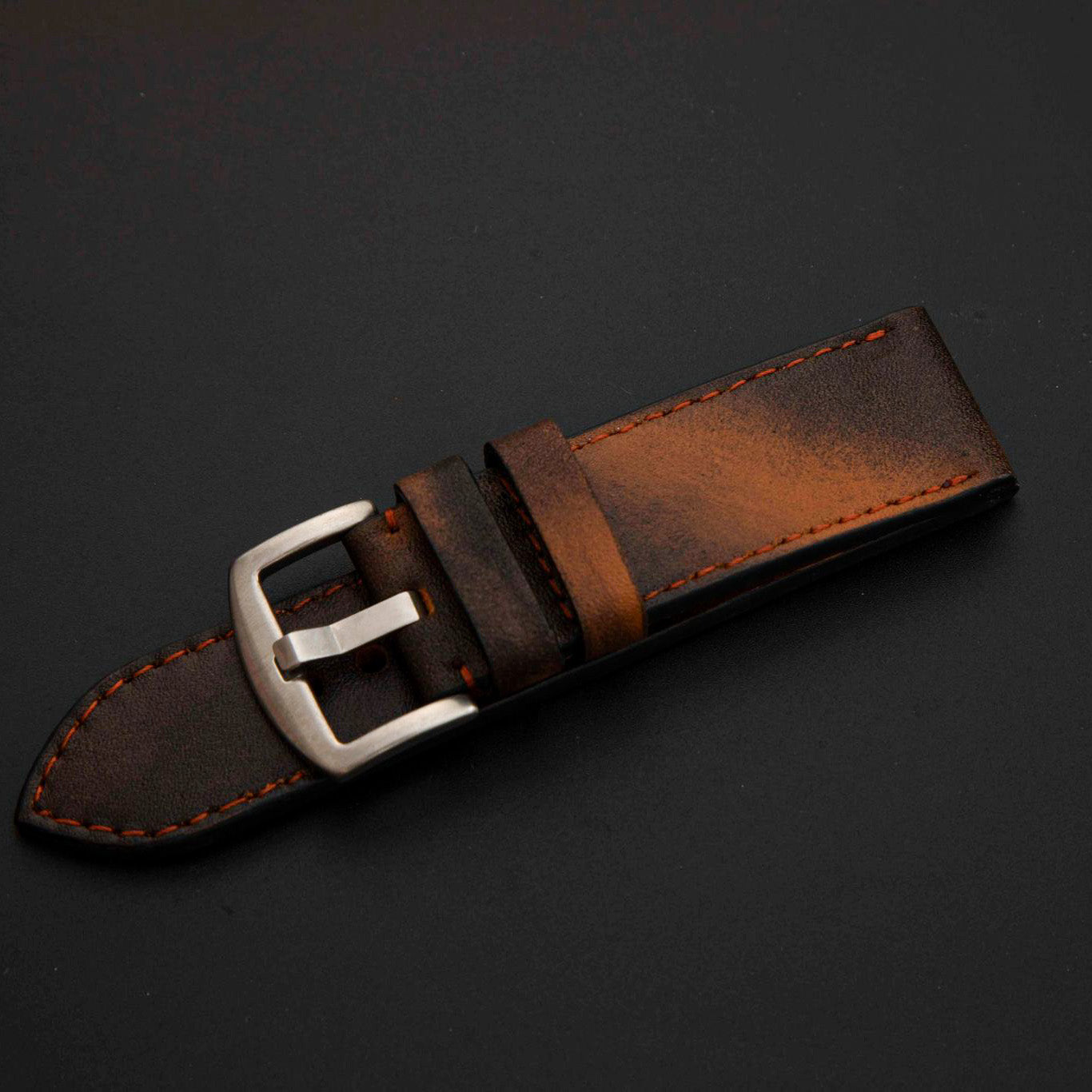 BLACK&BROWN CALF LEATHER STRAP