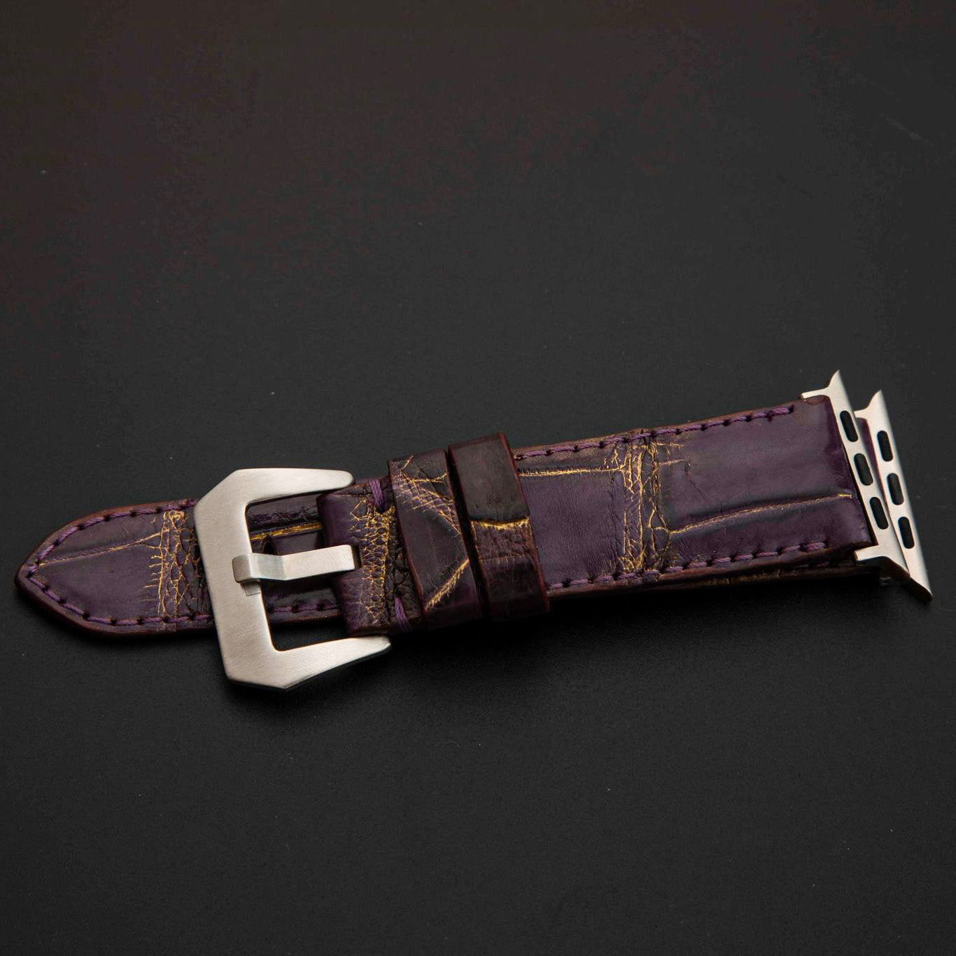 PURPLE&GOLD CROCODILE BELLY LEATHER STRAP