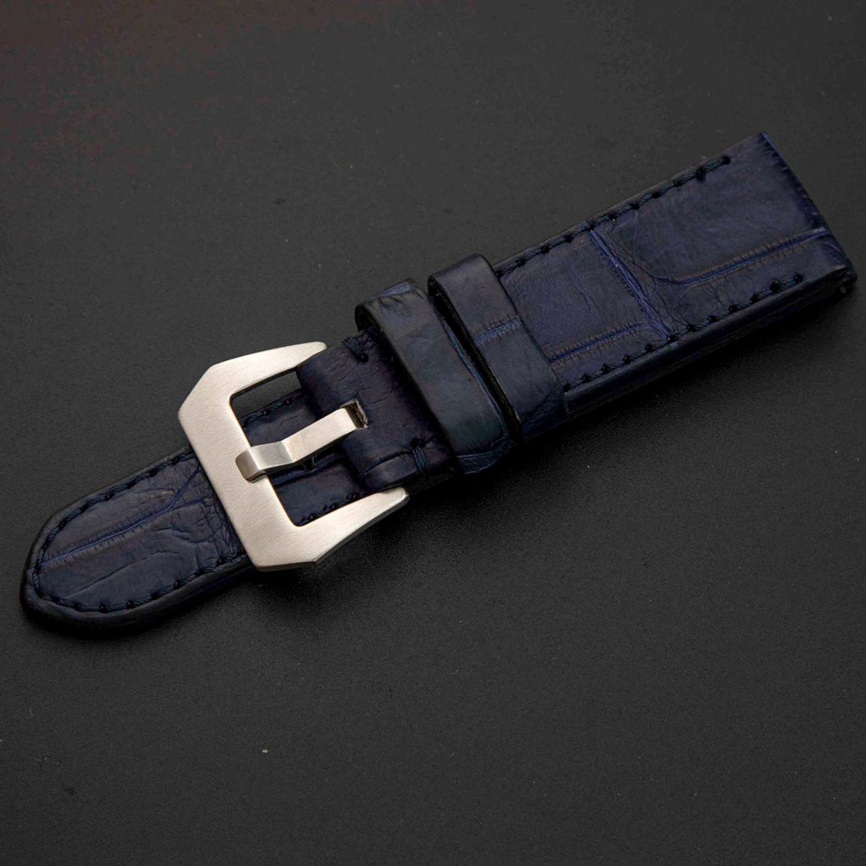 BLUE CROCODILE BELLY LEATHER STRAP